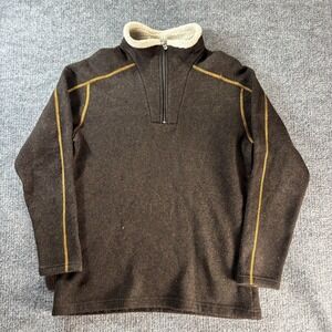 Kuhl Sweater Mens Large Brown 1/4 Zip Mock Neck Knit Pullover Sherpa Fleece